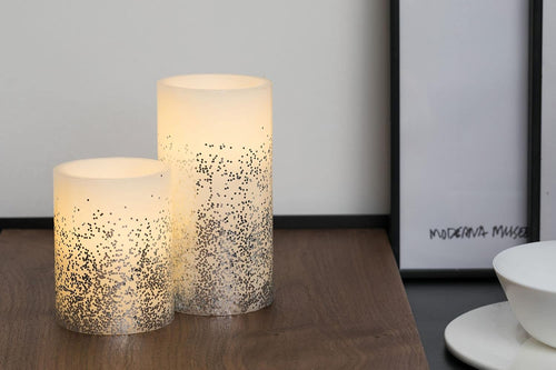 Pauleen 48008 Glowing Glitter Candle Wachskerze 2er Set Echtwachs LED Kerzen, warmweiß, flackernde Flamme Weiß Silber