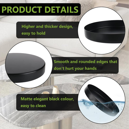 Deko Tablett Rund Ø 20 cm Rundes Serviertablett Schwarz Matt aus Metall |Dekoteller & Dekotablett für Adventskranz Teller, Schmuck, Make-up Organizer, Vasen | Edelstahl Servierplatte