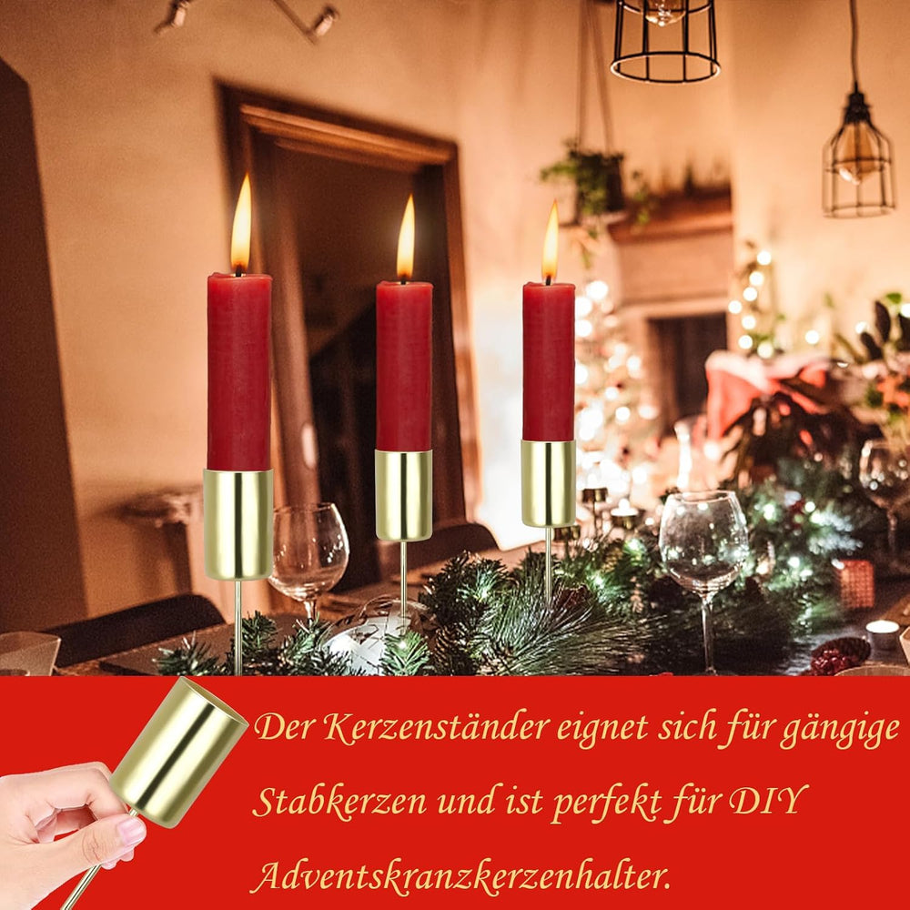 8 STK Ø 2.5cm Adventskranz Kerzenhalter Metall Gold Stabkerzenhalter mit Dorn für DIY Kerzenhalter Adventskranz Deko Weihnachten Kerzenteller