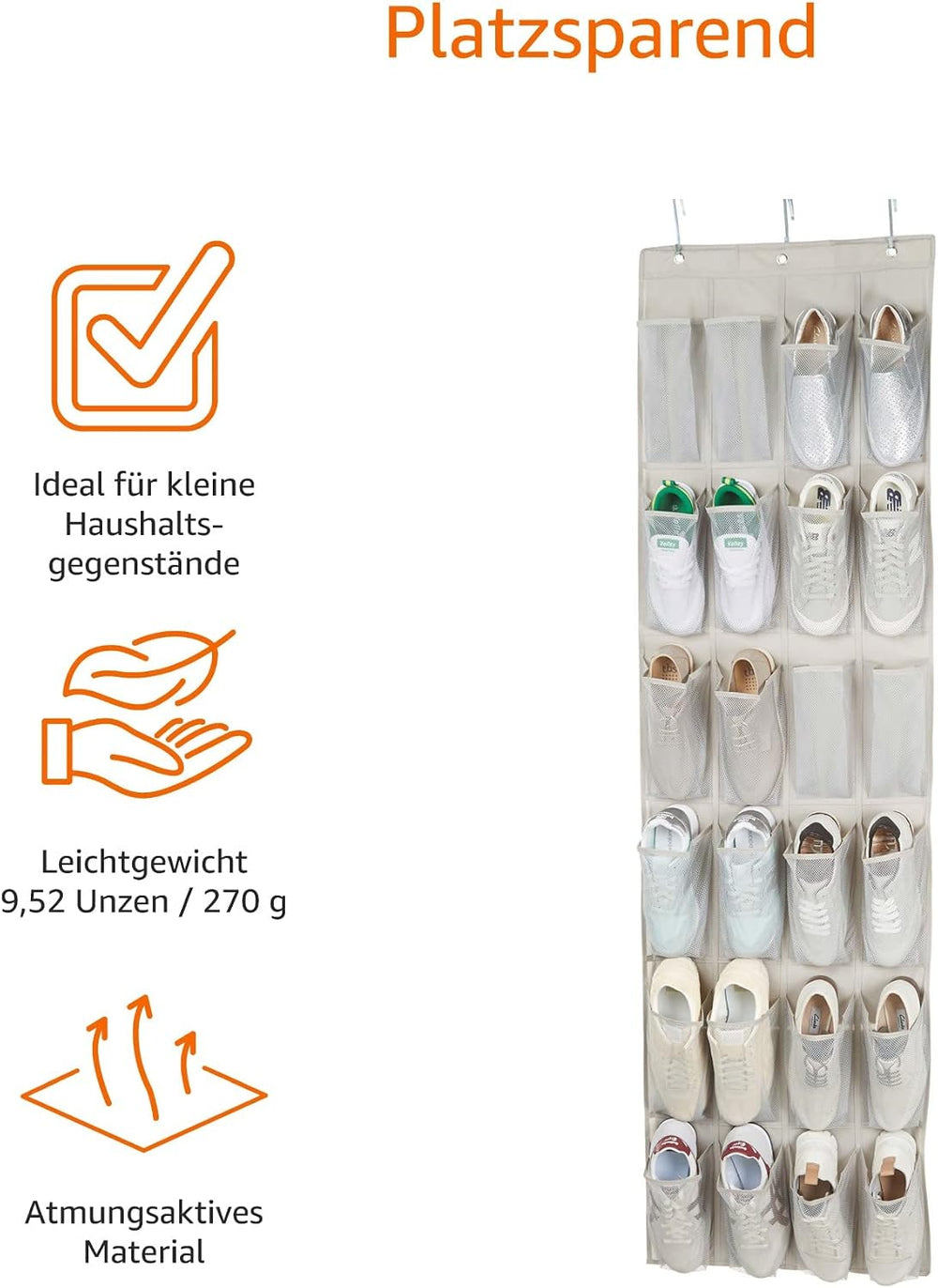 Amazon Basics Organizer für Schuhe, Medium, Beige/Hellgrau
