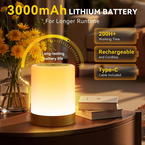 Auxmir Nachttischlampe Touch Dimmbar 3000mAh, Nachtlicht mit Timer, Braun