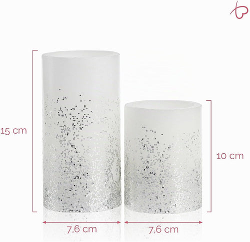 Pauleen 48008 Glowing Glitter Candle Wachskerze 2er Set Echtwachs LED Kerzen, warmweiß, flackernde Flamme Weiß Silber