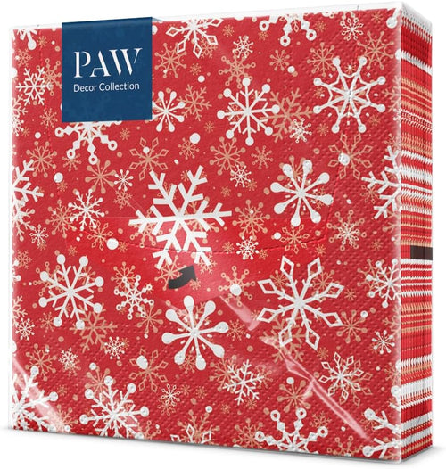 Weihnachtsservietten Schneeflocken rot, 20 Stück