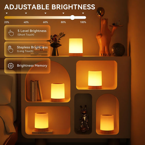 Auxmir Nachttischlampe Touch Dimmbar 3000mAh, Nachtlicht mit Timer, Braun