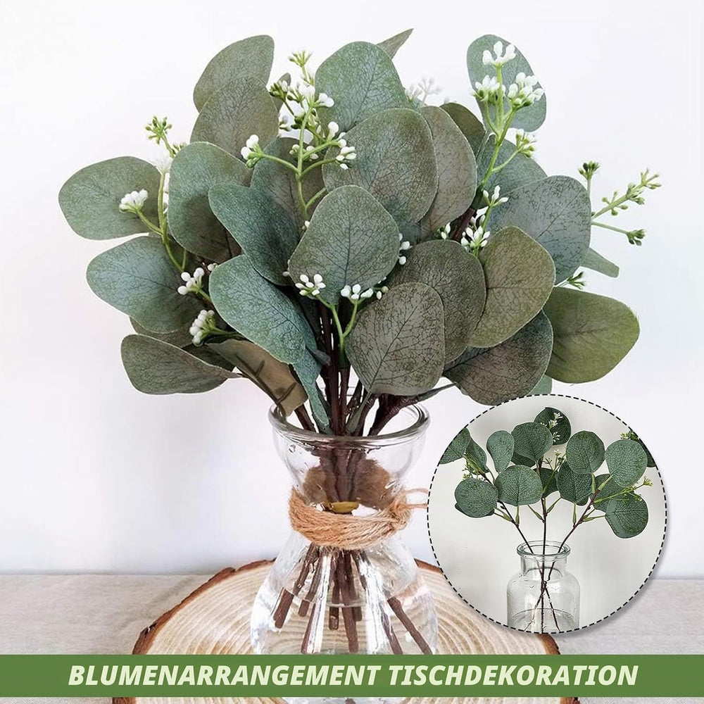 Künstliche Eukalyptus Deko 12 Stück Künstlicher Eukalyptus Pflanzen Bulk Zweige Blätter Deko Grüner für Hochzeit Dekoration