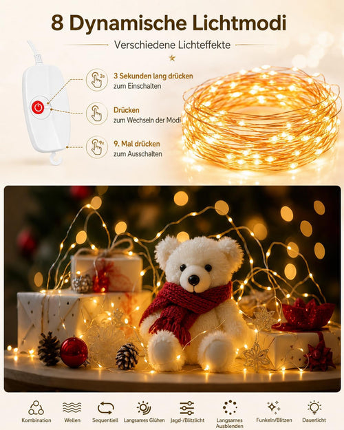 Mini Lichterkette Aufladbar 2M 20LED Warmweiß 3er Set