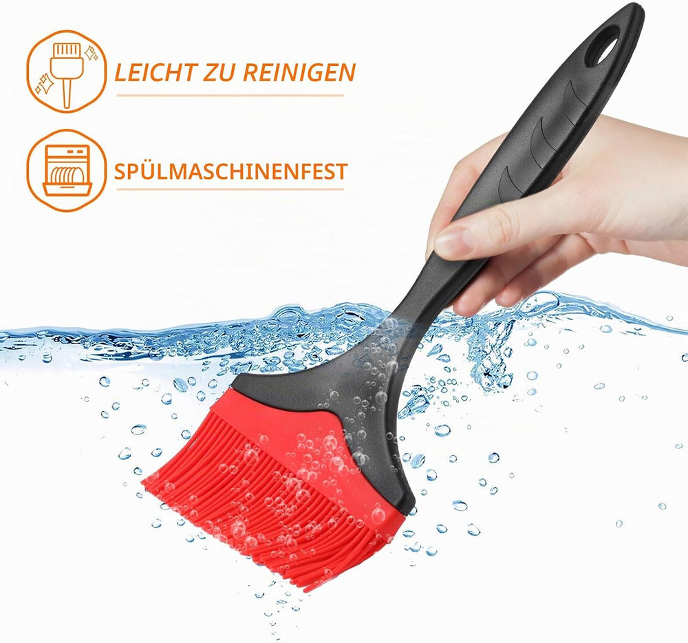 Großer Silikon-Backpinsel – Silikon-Backpinsel zum Grillen, hitzebeständige Pinsel, zum Verteilen von Öl, Butter, Soße zum Kochen, Backen, Grillen, 10 cm, extra breiter Grillpinsel (Rot 2)
