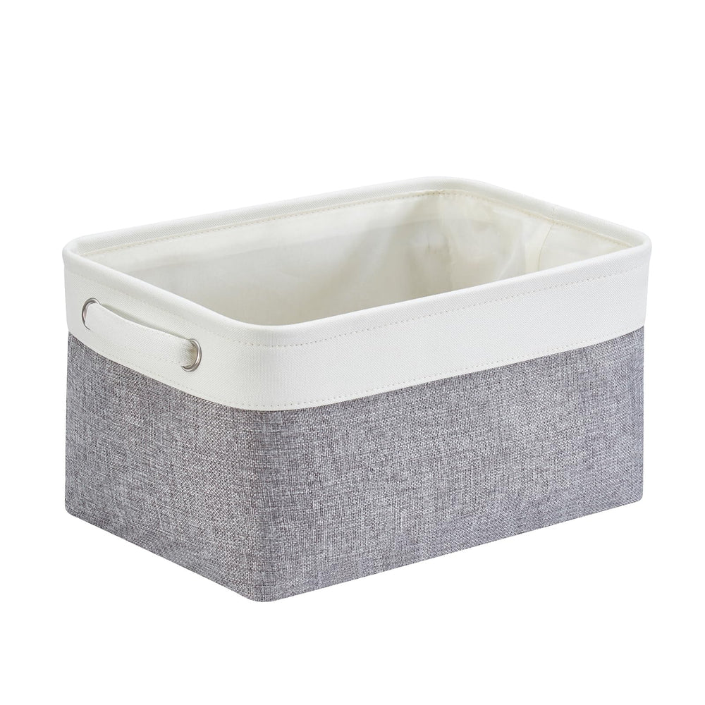 Mangata aufbewahrungsbox Stoff, aufbewahrungskorb, Korb aufbewahrung Stoff mit Griffen für Schrank, Spielzeug, kleiderschrank, Regale, Kleidung (Helles Khaki Weiß, klein)
