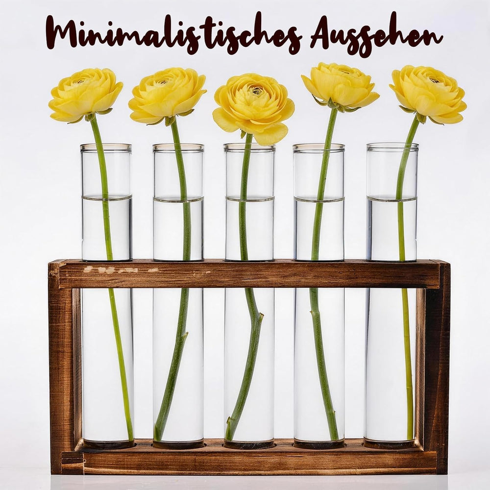 Cieex Kleine Vintage Blumenvase Mit Ständer Holz Modern Glas Reagenzgläser