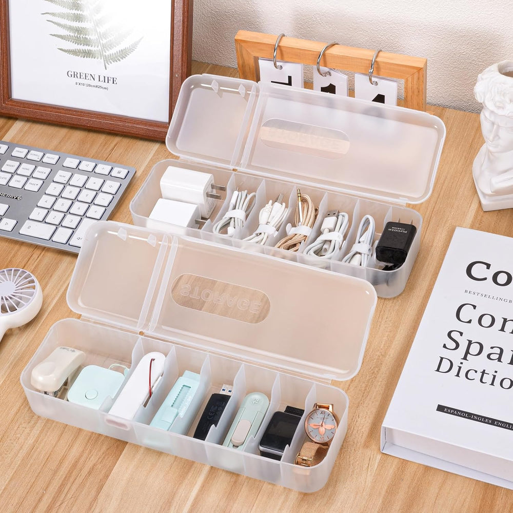 2 Stück Kabel Organizer - Kabel Organizer Box für Kabelaufbewahrung und Sortierung, Aufbewahrungsbox für Ladekabel, praktischer Kabelschutz und Kabelaufwicklung