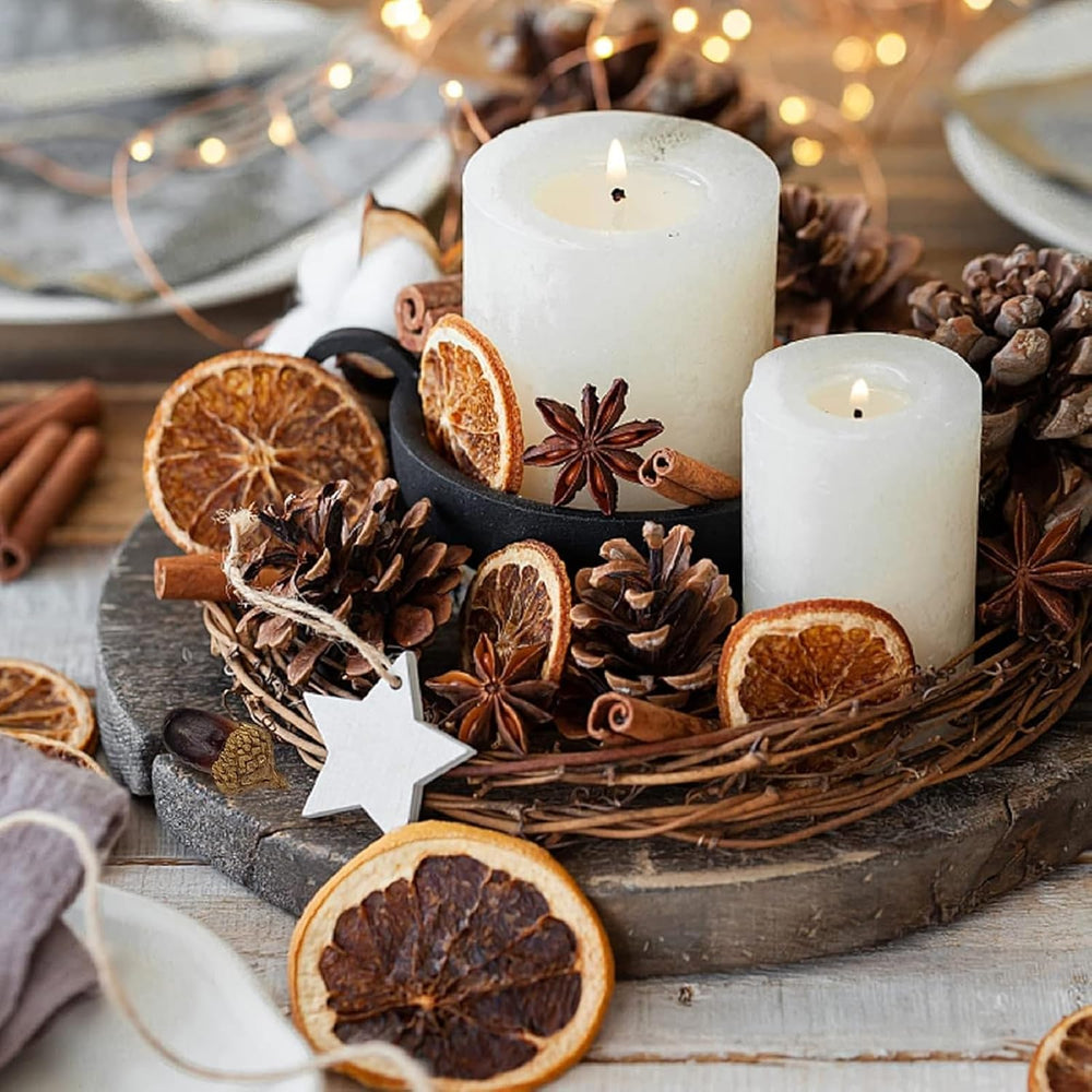 52 StüCk Weihnachtsdeko Adventskranz Deko Set,Weihnachten Bastelset Kreative, Weihnachtspotpourri Natur Dekoration Mit Orangenscheiben,Zimtschnecken,Ölkiefer, Eicheln, Sternanis, Zitronenscheiben