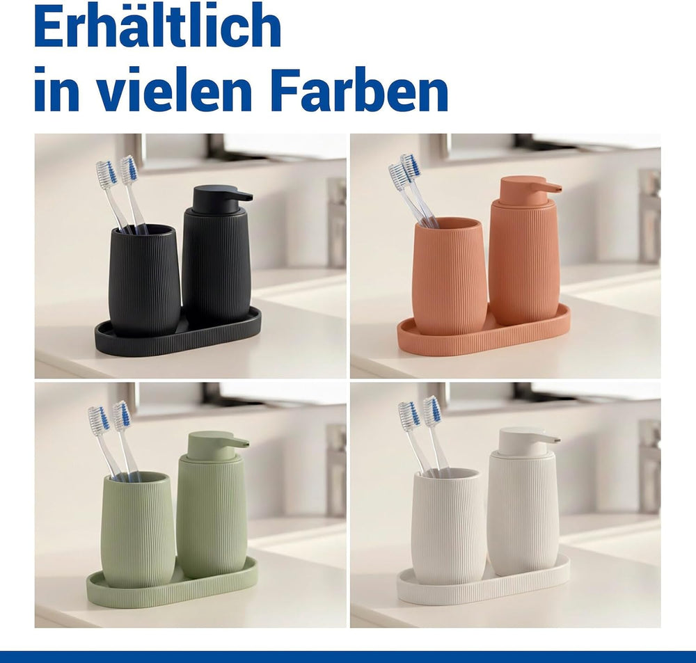 WENKO Ablage Mod. Fablo aus Keramik mit Rillenoptik, freistehend, Badezimmer-Organizer, Badablage, Schmuckschale, dekoratives Tablett für Badezimmer, Schlafzimmer, Wohnzimmer, Büro, schwarz matt