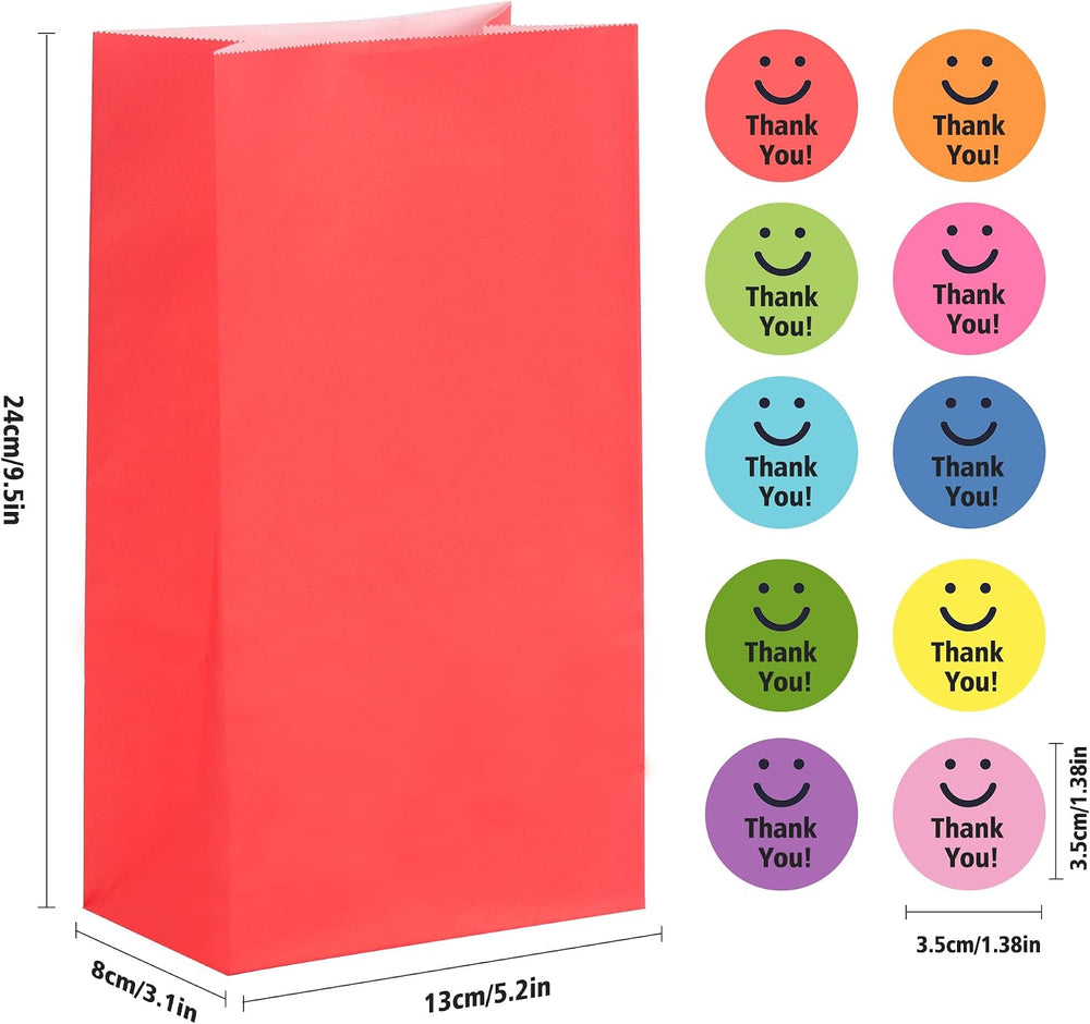 Papiertüten Bonbon Geschenktüten, 20 Stück Bunte Kraftpapier Goodies Geschenktüten mit 20 Stickern zum Verpacken von Geschenken, DIY, Hochzeit, Kindergeburtstag, Weihnachten Osterfeiern