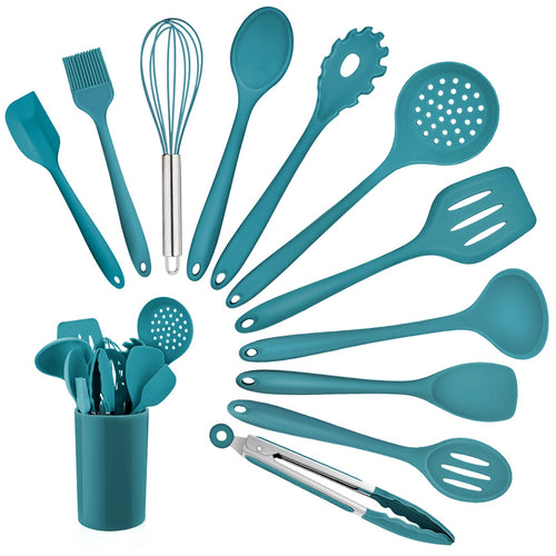 Homikit Silikon Küchenhelfer Set, 12 Stück Schwarz Kochutensilien
