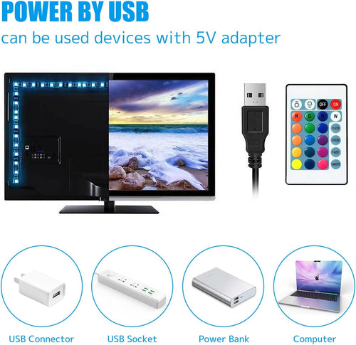 2M USB-LED-Lichtstreifen, DIY-Innendekoration, für TV-Hintergrundbeleuchtung, 16 Farben, 5050 LEDs, Fernbedienung mit 24 Tasten