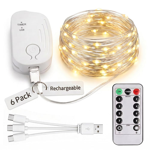 Lichterkette Aufladbar mit Fernbedienung,5M 50 LED Lichterkette(1Pc)