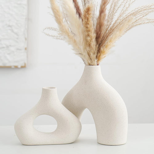 Keramikvasen beige, 2er Set, Boho