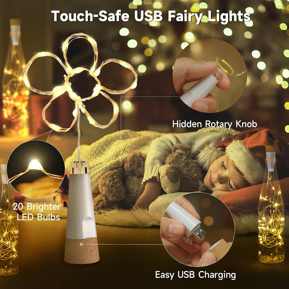 Flaschenlichter mit Korken, USB wiederaufladbares Weinflaschenlicht, batteriebetriebene Gläser, Lichterkette, 2025 verbesserte Lichterkette für Weihnachtsdekorationen(Warm weiß, 3 Pack)