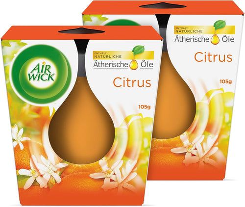 Air Wick Wohlfühl-Duftkerze DUO im Glas – Duft: Citrus – Enthält natürliche ätherische Öle – 2 x Duftkerzenset