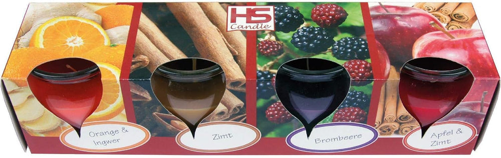 Duftkerzen im Glas, 4 Stück, süß & winterlich, für Weihnachten