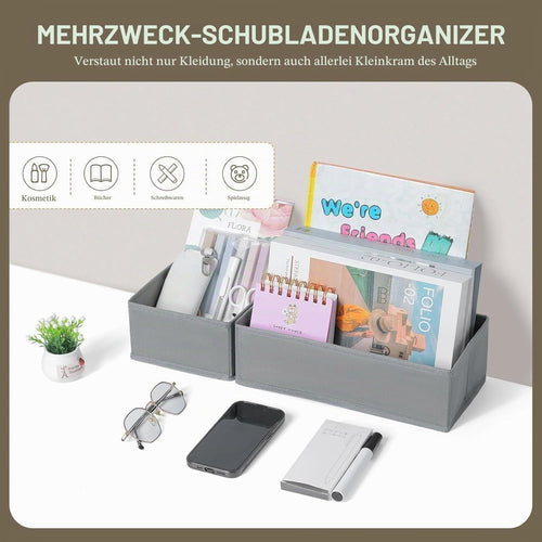 DIMJ 4 Stück Schubladen Ordnungssystem Schubladen Organizer, Faltbare Aufbewahrungsbox Stoff, Schubladeneinsätze für Kleiderschränke, Kleiderschrank Organizer für Kleidung, Hellgrau