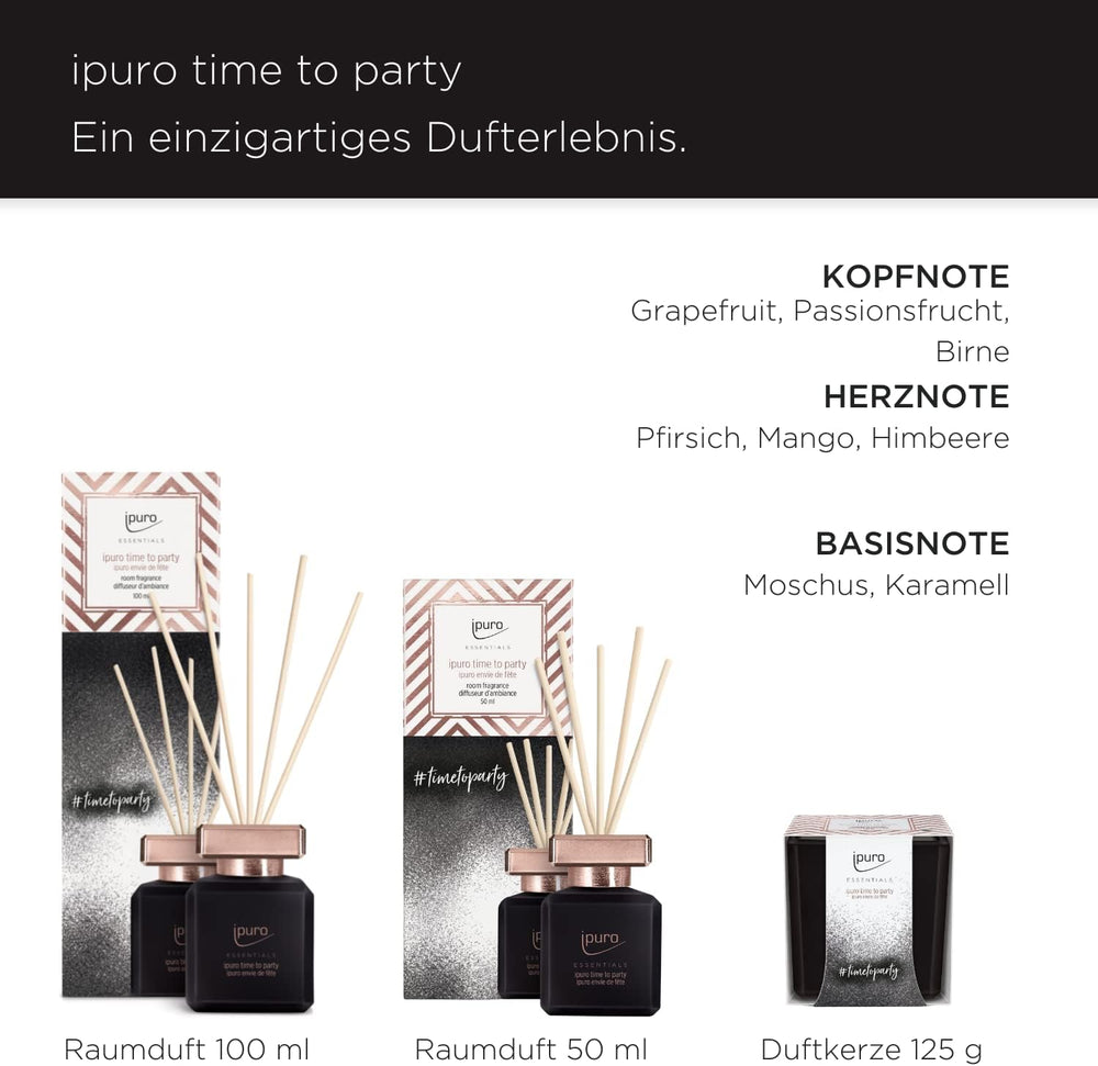 ipuro - dekorative ipuro time to party Duftkerze - puristische Duftkerzen im Glas - intensive Duftkerzen mit karamellig-fruchtigen Noten - stilvolle Kerze für ein einzigartiges Dufterlebnis 125 g