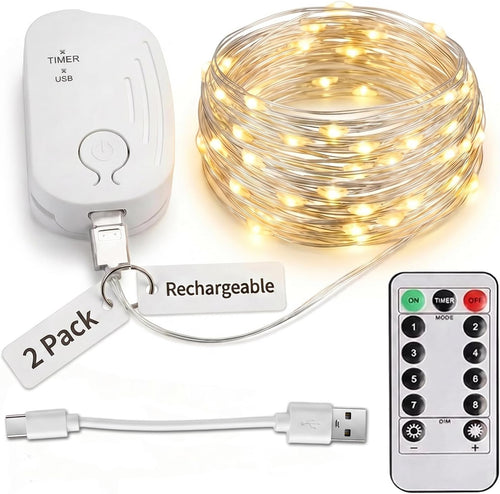 Aufladbare Lichterkette mit Fernbedienung, 5 m, 2 Stück