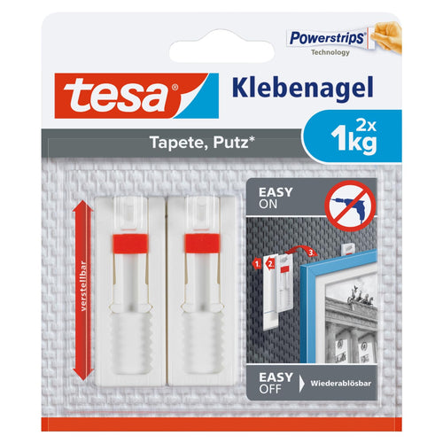 tesa Klebenagel für Tapete & Putz, verstellbar - 4 Nägel inkl. tesa Strips