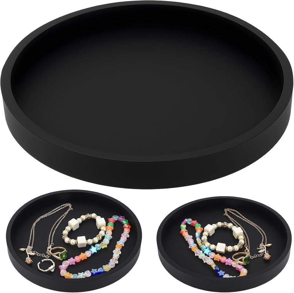 Dekotablett Deko Tablett, Badezimmer Tablett Schwarz Silikon Ablageschale, für Badewanne Küchen Toilette Schminktisch Kosmetisch Kerzen Tabletts (rund, 18x18x1.9 cm)