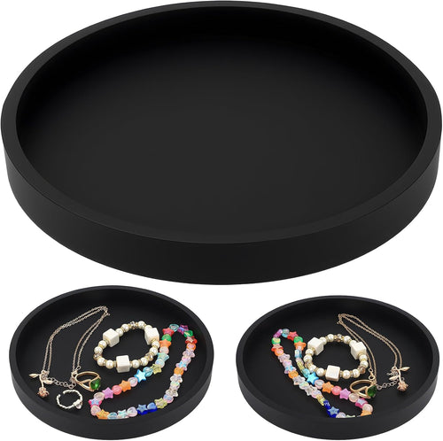 Dekotablett Deko Tablett, Badezimmer Tablett Schwarz Silikon Ablageschale, für Badewanne Küchen Toilette Schminktisch Kosmetisch Kerzen Tabletts (rund, 18x18x1.9 cm)