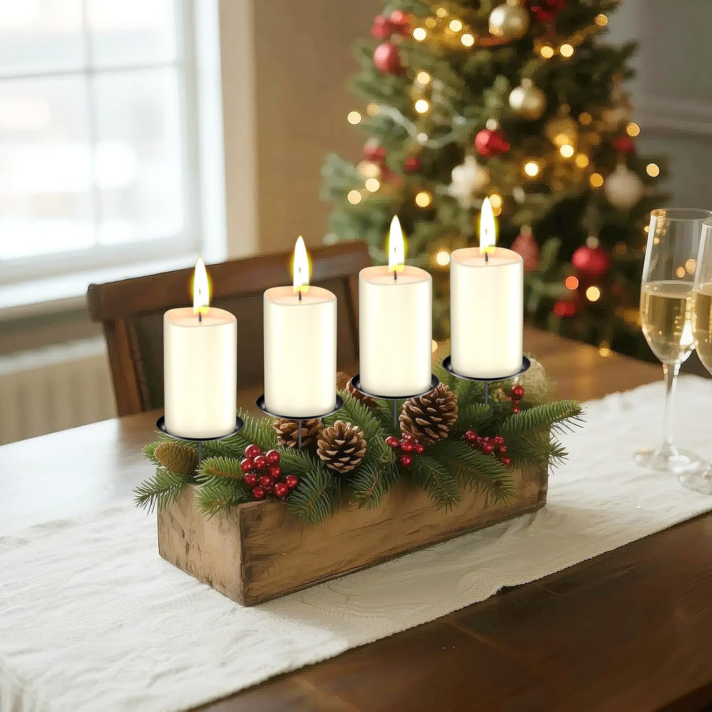 Adventskranz Kerzenhalter 6cm: 4 Stück Advents Kerzenständer für Stumpenkerzen | Metall Adventskerzenhalter mit Dorn | Weihnachtskranz Deko | Schwarz