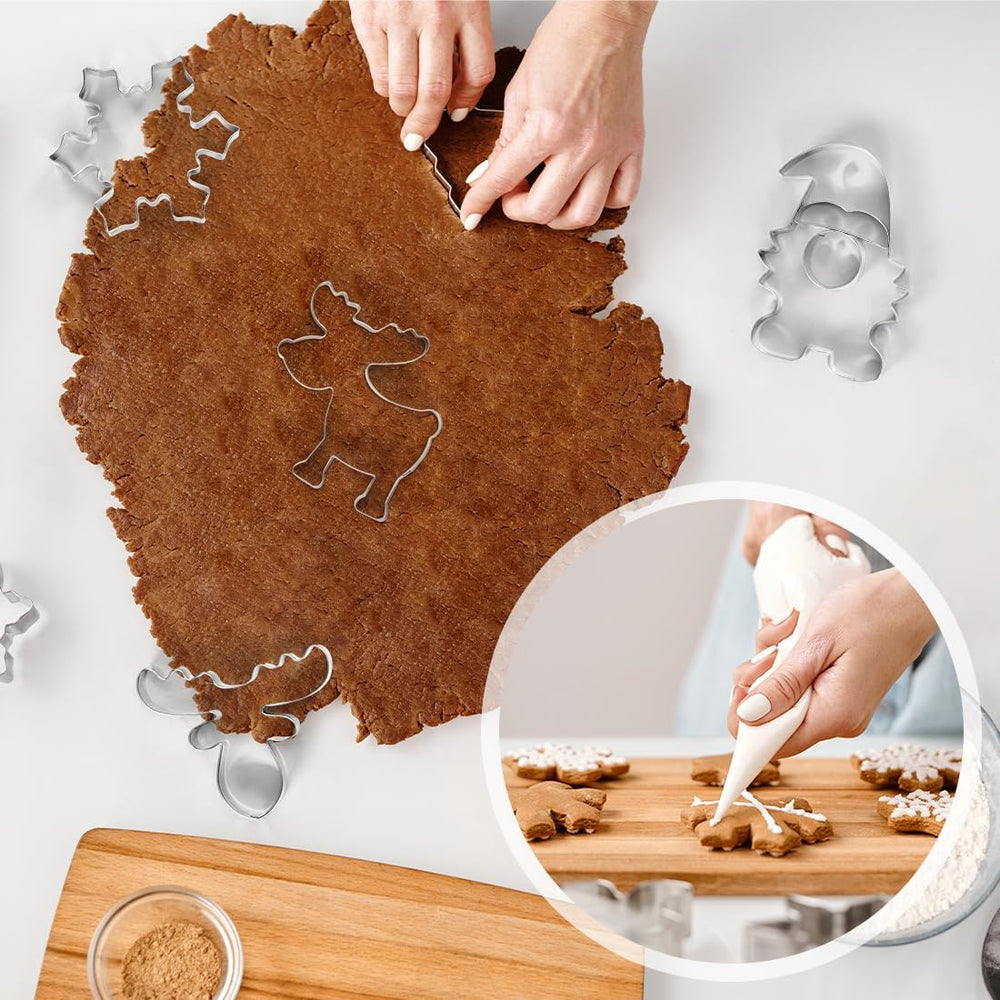 Ausstechformen Weihnachten Ausstecher Wichtel, 4PCS Keksausstecher Weihnachten aus Edelstahl, Plätzchenausstecher Wichtel, Elchkopf, Elch, Schneeflocke Ausstecher für Torten Fondant Kekse Backen