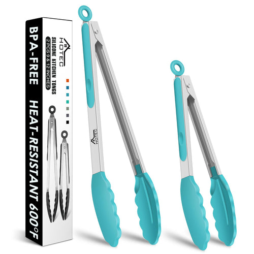 HOTEC Premium-Küchenzange aus Edelstahl, mit Verriegelung, Kochzange mit Silikonspitze, 2er-Set, 22,9 cm und 30,5 cm lange Zangen