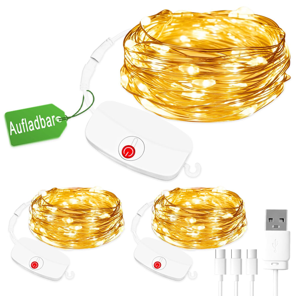 Mini Lichterkette aufladbar, 5M 50LED, Warmweiß
