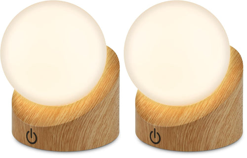 BRILONER - Mini LED Tischlampe kabellos IP54 mit Touch, dimmbar in Stufen, Akku & Lichtquelle tauschbar, Nachttischlampe, Kugel, LED Lampe, Akku Tischleuchte, Outdoor Lampe, 10x8x9 cm, Holzoptik