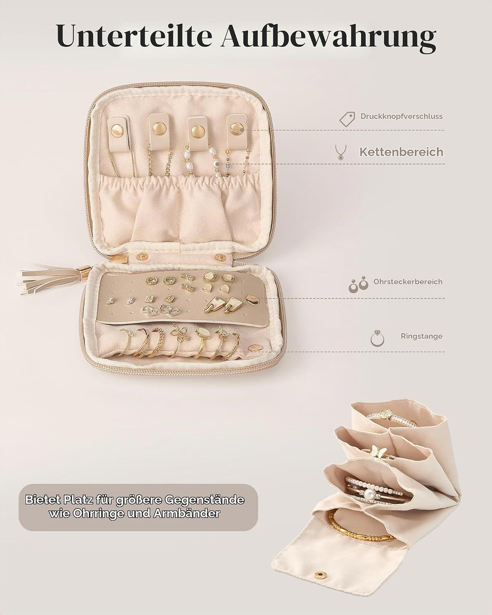 Lolalet Reise Schmuckkästchen Schmucktasche Schmuckaufbewahrung mit Fächern