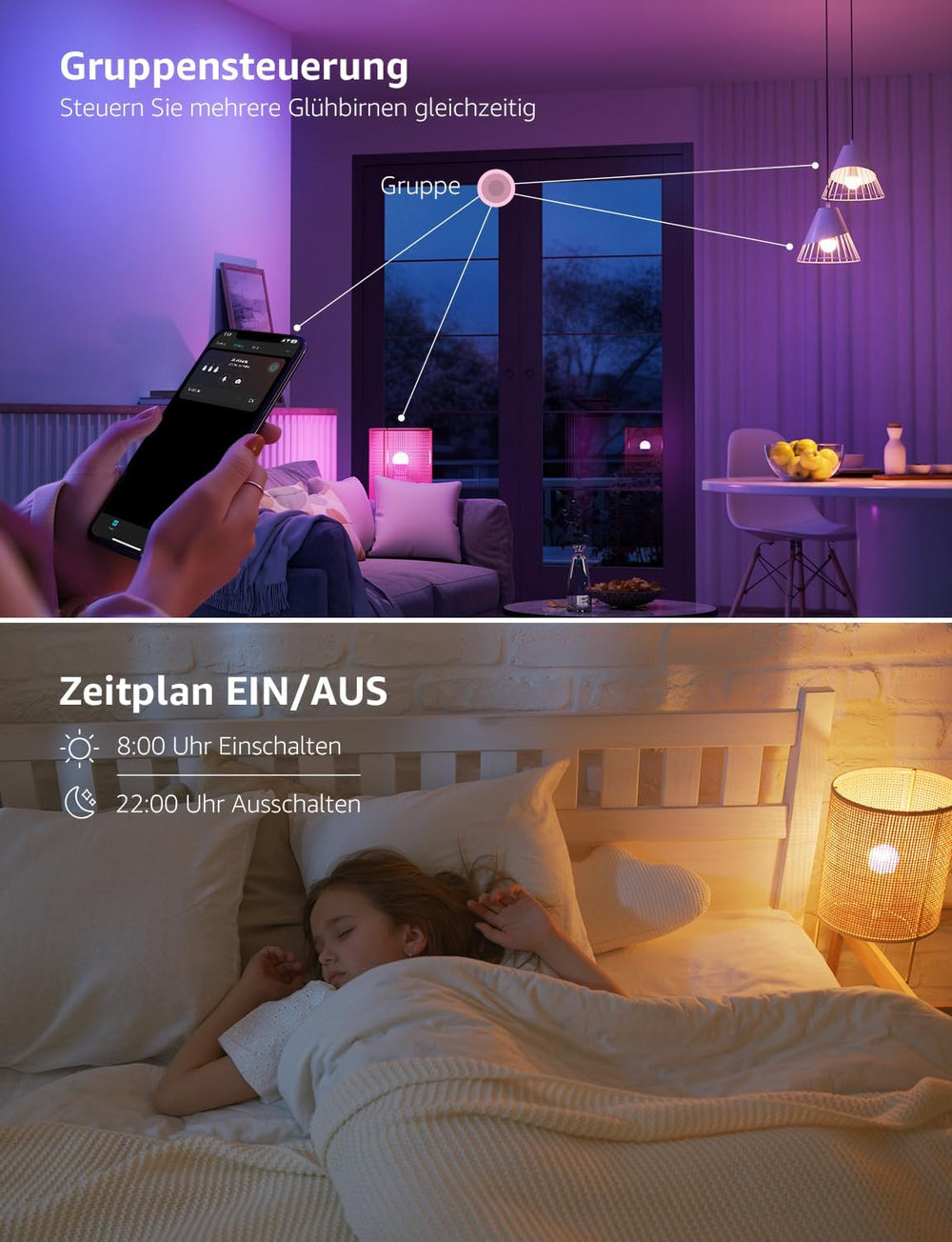 Lepro AI Smart Glühbirne B1, E27, 8,5W, 806lm, dimmbar, RGB+CCT