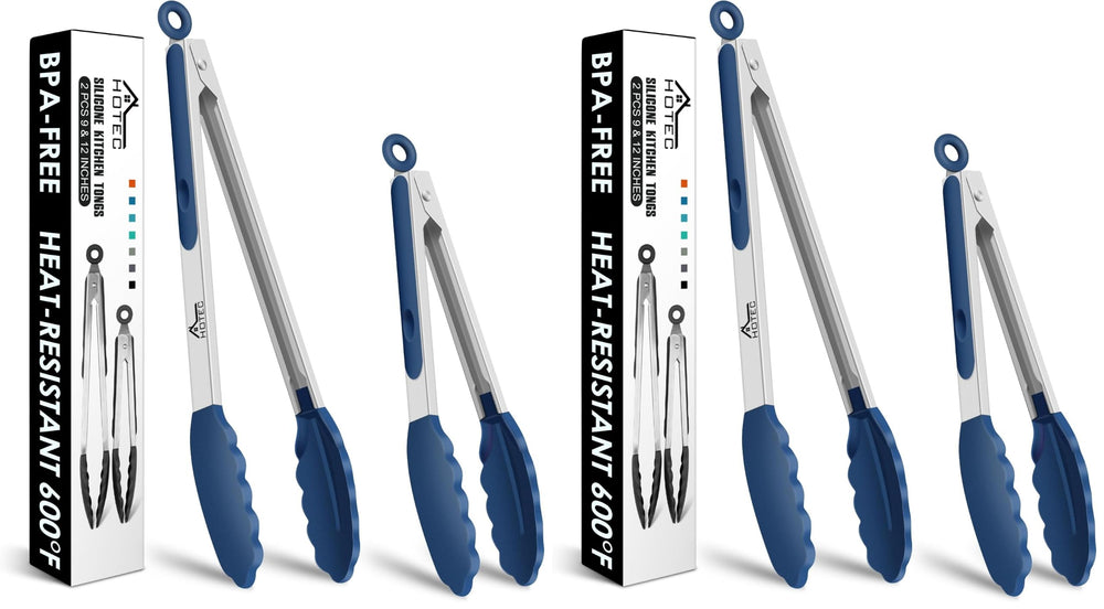 HOTEC Premium-Küchenzange aus Edelstahl, mit Verriegelung, Kochzange mit Silikonspitze, 2er-Set, 22,9 cm und 30,5 cm lange Zangen