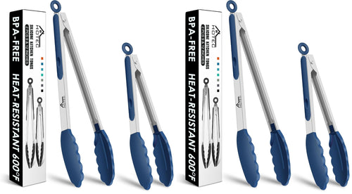 HOTEC Premium-Küchenzange aus Edelstahl, mit Verriegelung, Kochzange mit Silikonspitze, 2er-Set, 22,9 cm und 30,5 cm lange Zangen