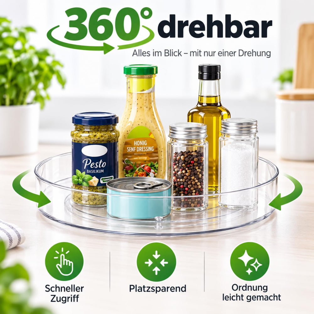 ERBO Drehteller Organizer, Küchen Kühlschrank Organizer, 360° Kühlschrank Drehplatte Gewürzhalter, Drehbarer Organizer für Küche Speisekammer Schrank Dresser (23cm Durchmesser)