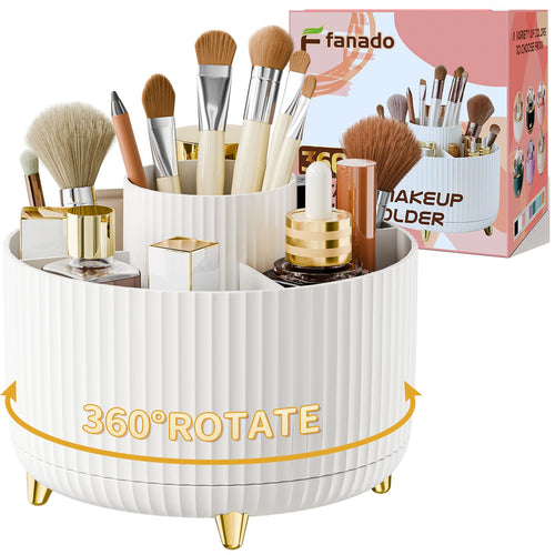 fanado 360 ° drehbarer Make-up-Organizer, Make-up-Pinselhalter, 5 Fächer für Make-up und Hautpflege-Aufbewahrung für Schminktisch, Desktop, Badezimmer (weiß)