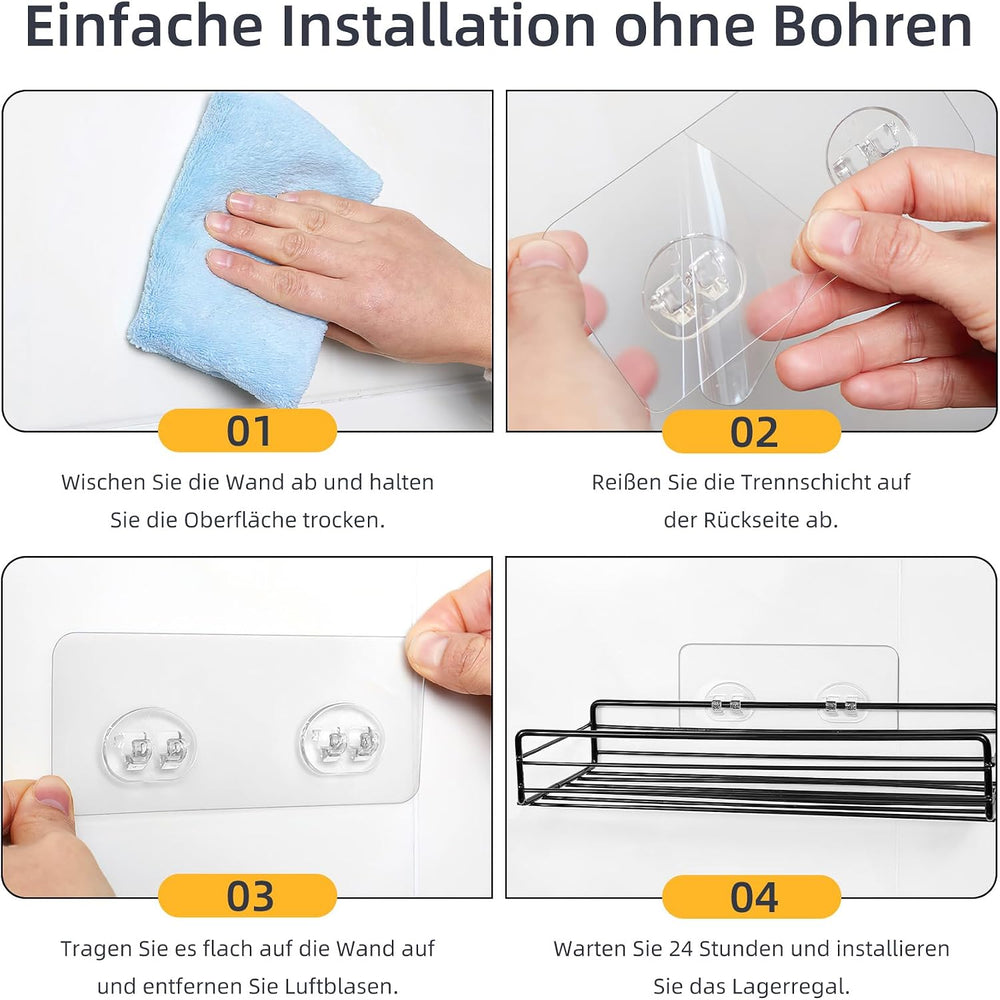 Dreamark Dusch-Klebehaken Ohne Bohren, 12 Stück Starke Transparente Klebehaken Wasserdicht für Duschregal, Seifenhalter, Badregal & Eckregal in der Küche- Keine Löcher für Küche & Bad