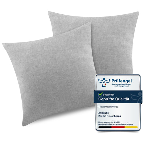 ATsense 2er Set Kissenbezug 40x40 cm - Gewaschene Baumwolle, Dunkelgrau Kopfkissenbezug mit Reißverschluss, Oeko-TEX Zertifiziert Weich, Nicht Lleicht Verformbar