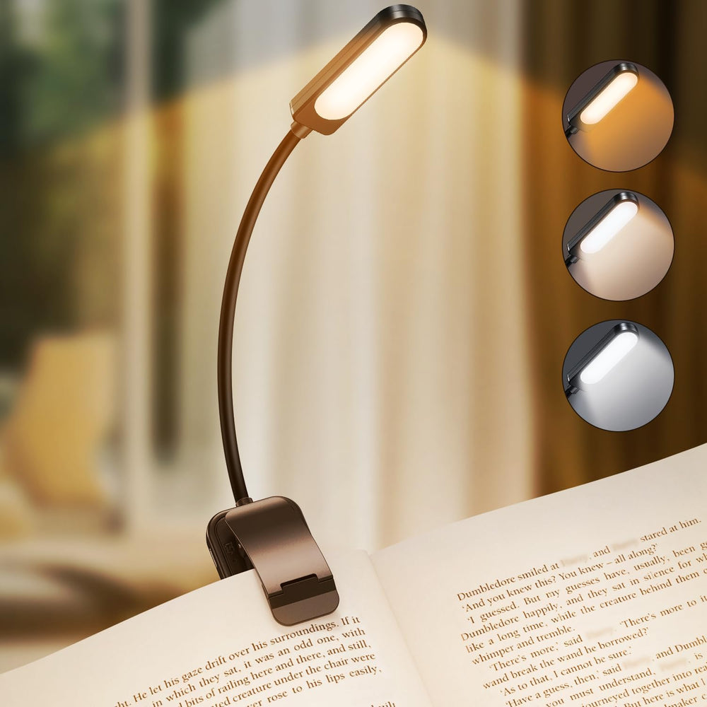 Leselampe Buch Klemme, GARITE 10 LED Buchlampe mit Stufenloser Dimmung, 3 Farbmodi (Warm/Kühl/Weiß), USB Wiederaufladbare Klemmlampe, 360° Faltbare Leselampe für Nachtlesen, Buch, Bett, Büro, Reisen
