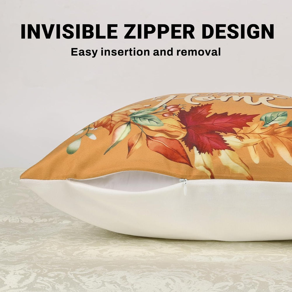 Bonhause Kissenbezug Herbst Bäume 40 x 40 cm Orange Wälder Marple Blätter Samt Soft Dekorative Kissenhülle Zierkissenbezüge für Sofa Schlafzimmer Wohnzimmer Zuhause Dekoration 4er Set