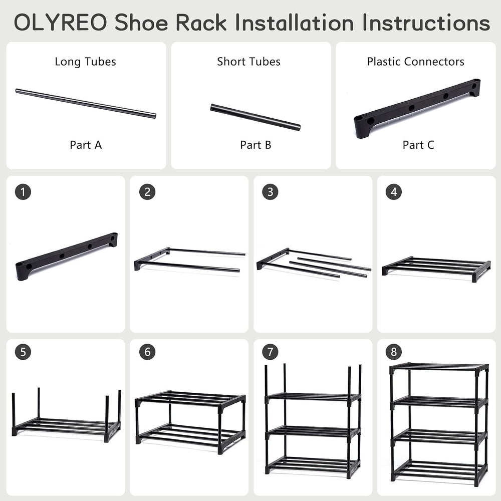 OLYREO Schuhregal mit 2 Ebenen, Schuhregale Schmal Platzsparend Metall