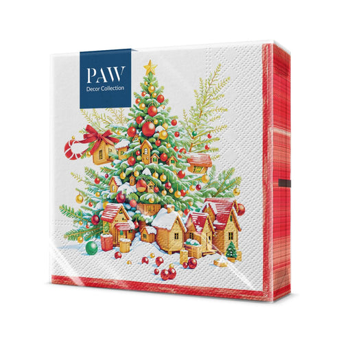 PAW Servietten 33 x 33 cm, 20 Stück - Weihnachtsschneeflocken Hellrot