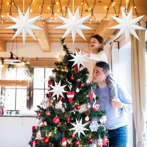 Wishstar Papiersterne Weihnachten, Faltsterne Weiß, Papierstern zum Aufhängen, Papier Weihnachtsstern, Dekostern Weihnachts für Fenstern Haus Partys Hochzeiten(3 Stück)