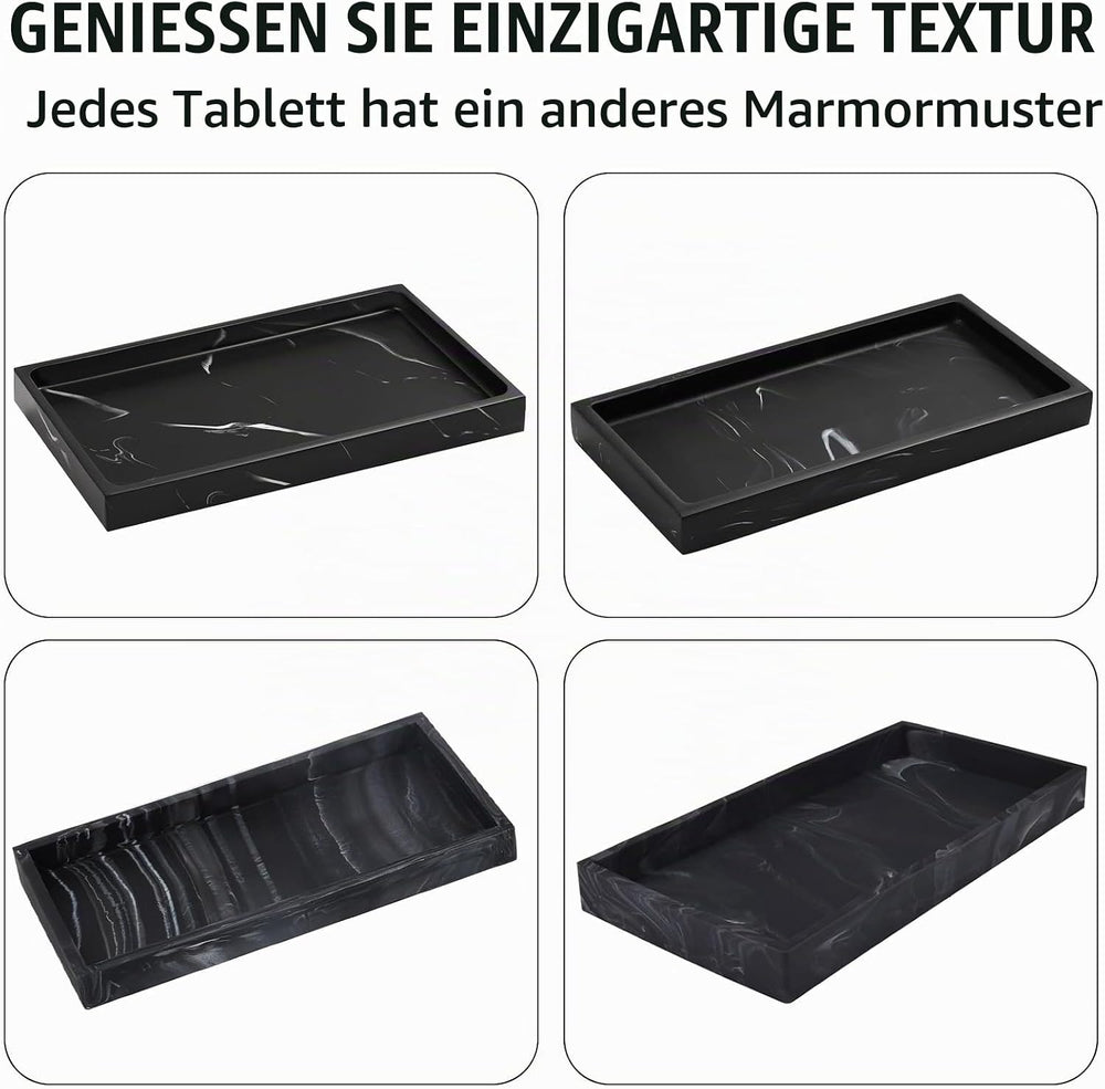 2 Stück Tablett Marmor Schwarz, 20 × 10 × 2 cm