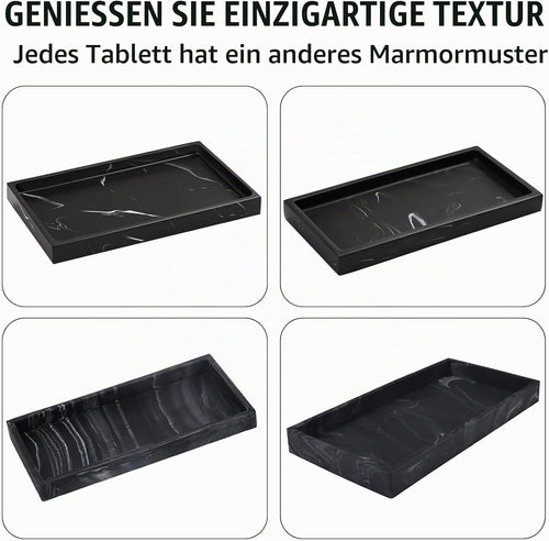 2 Stück Tablett Marmor Schwarz, 20 × 10 × 2 cm